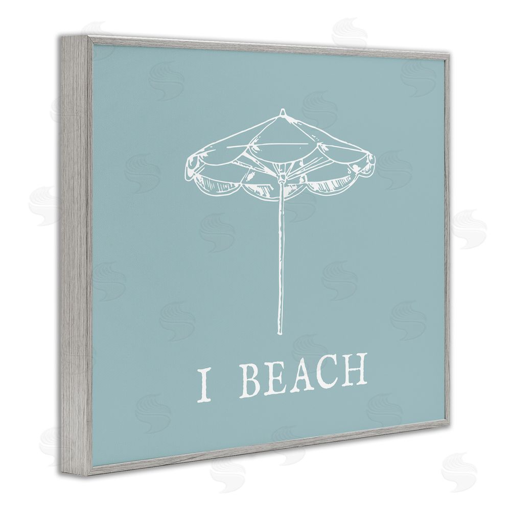 Stupell Studio I Beach Phrase with Umbrella Gray Framed Giclee Wall Art Print
