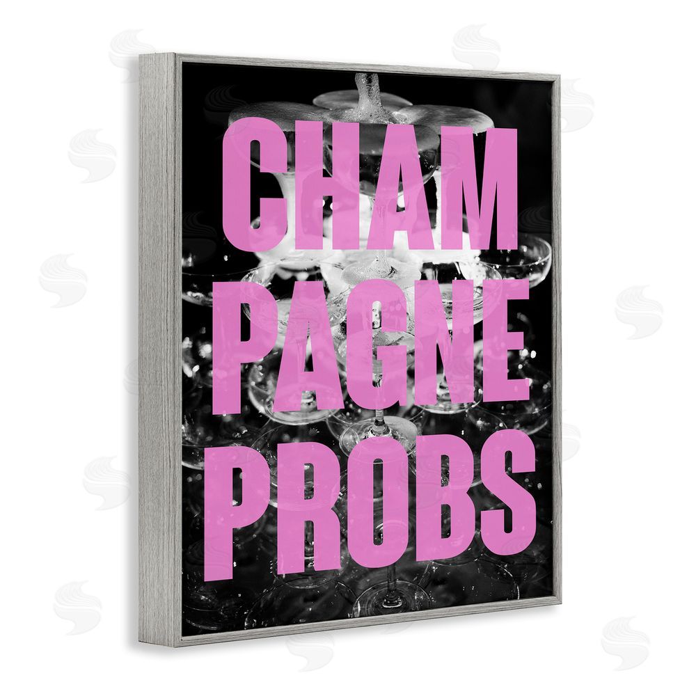 House of Lulu Champagne Probs Phrase Gray Framed Giclee Wall Art Print