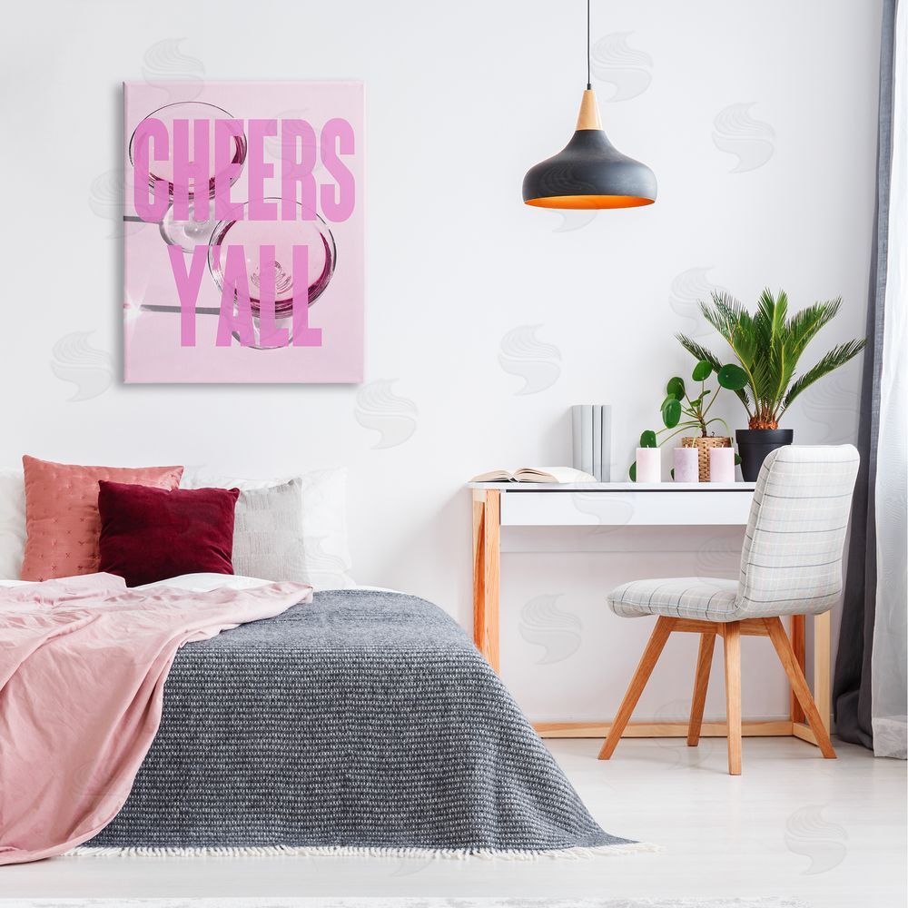 House of Lulu Pink Cheers Y'all Phrase Canvas Wall Art Print in Room