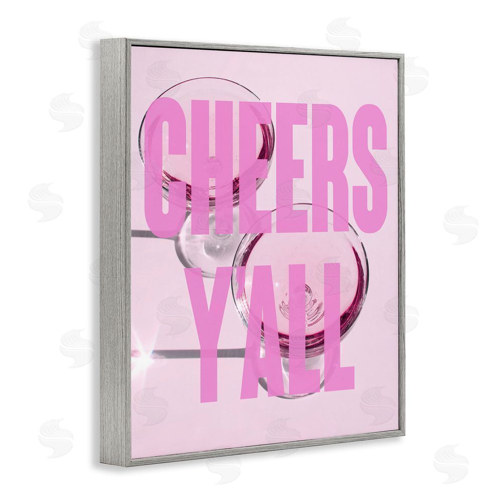 House of Lulu Pink Cheers Y'all Phrase Gray Framed Giclee Wall Art Print