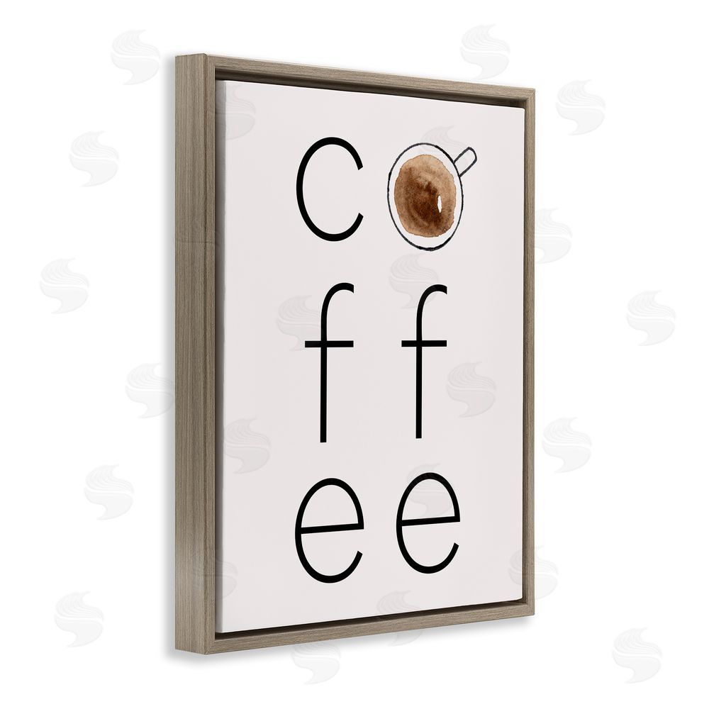 Corinne Rose Designs Coffee Text & Mug Brown Floating Frame Canvas Wall Art Print