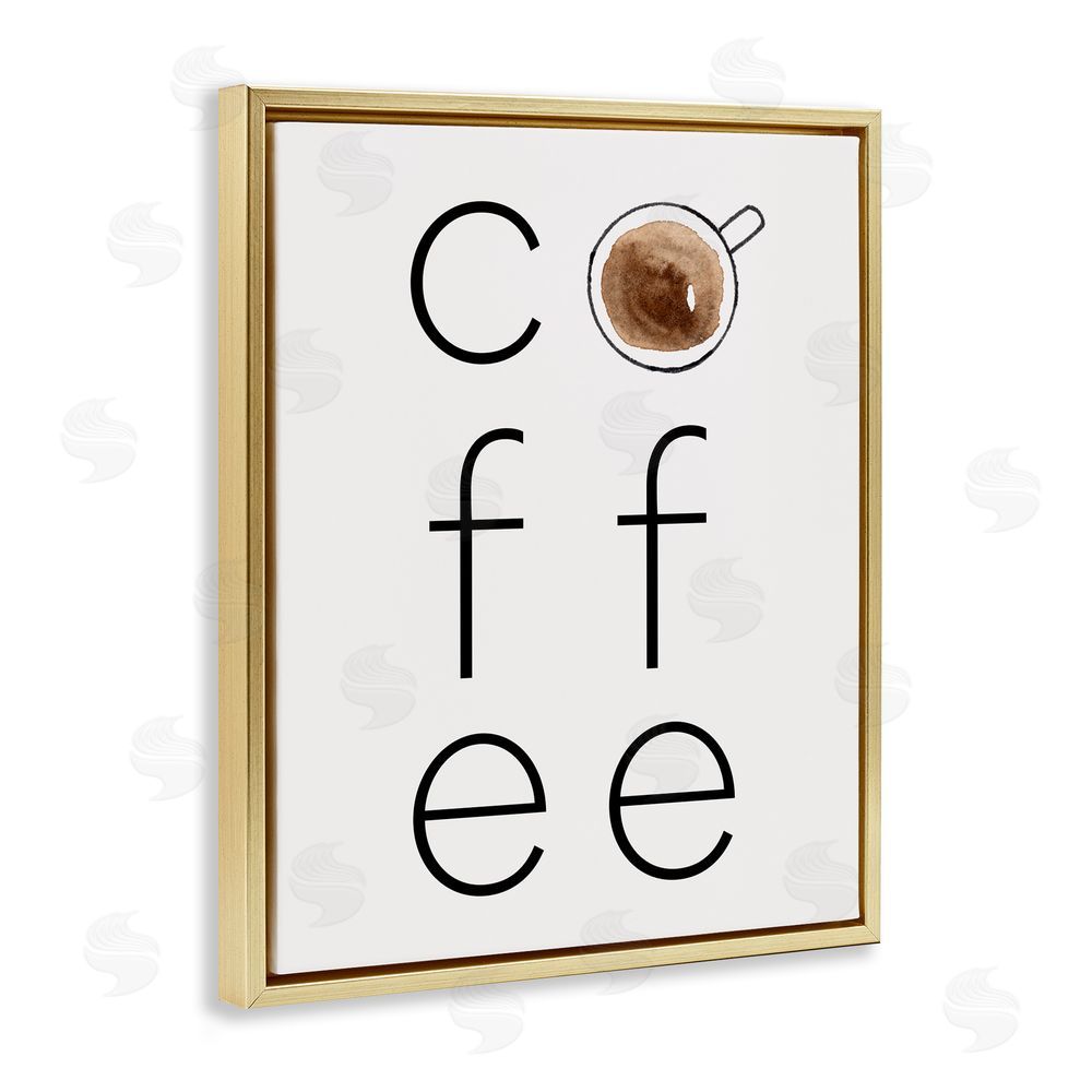 Corinne Rose Designs Coffee Text & Mug Gold Floating Frame Canvas Wall Art Print