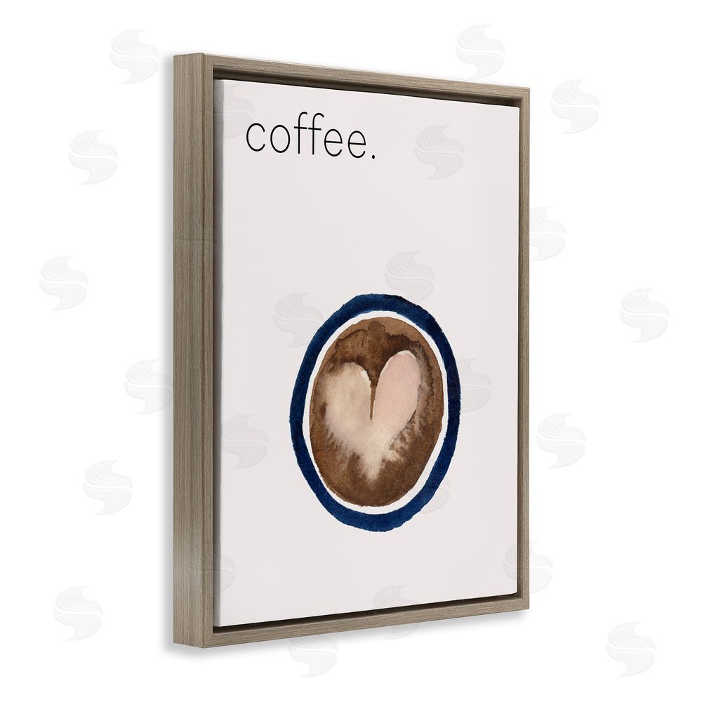Corinne Rose Designs Coffee with Heart Shape Brown Floating Frame Canvas Wall Art Print