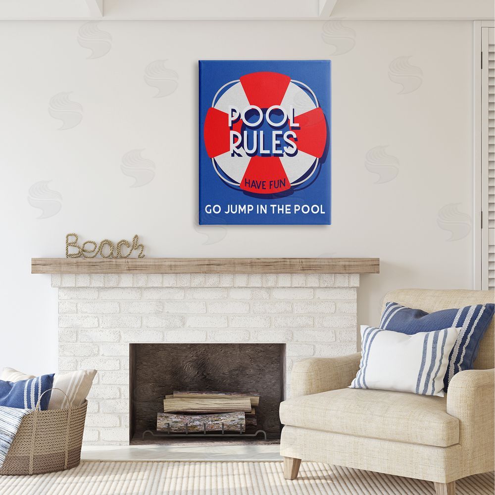 Stupell Studio Pool Rules Nautical Phrase Canvas Wall Art Print in Room