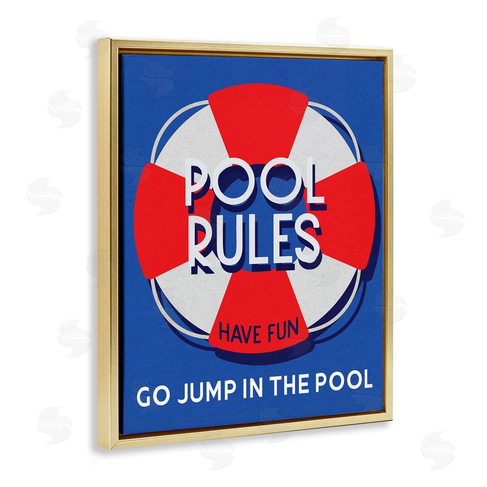Stupell Studio Pool Rules Nautical Phrase Gold Floating Frame Canvas Wall Art Print