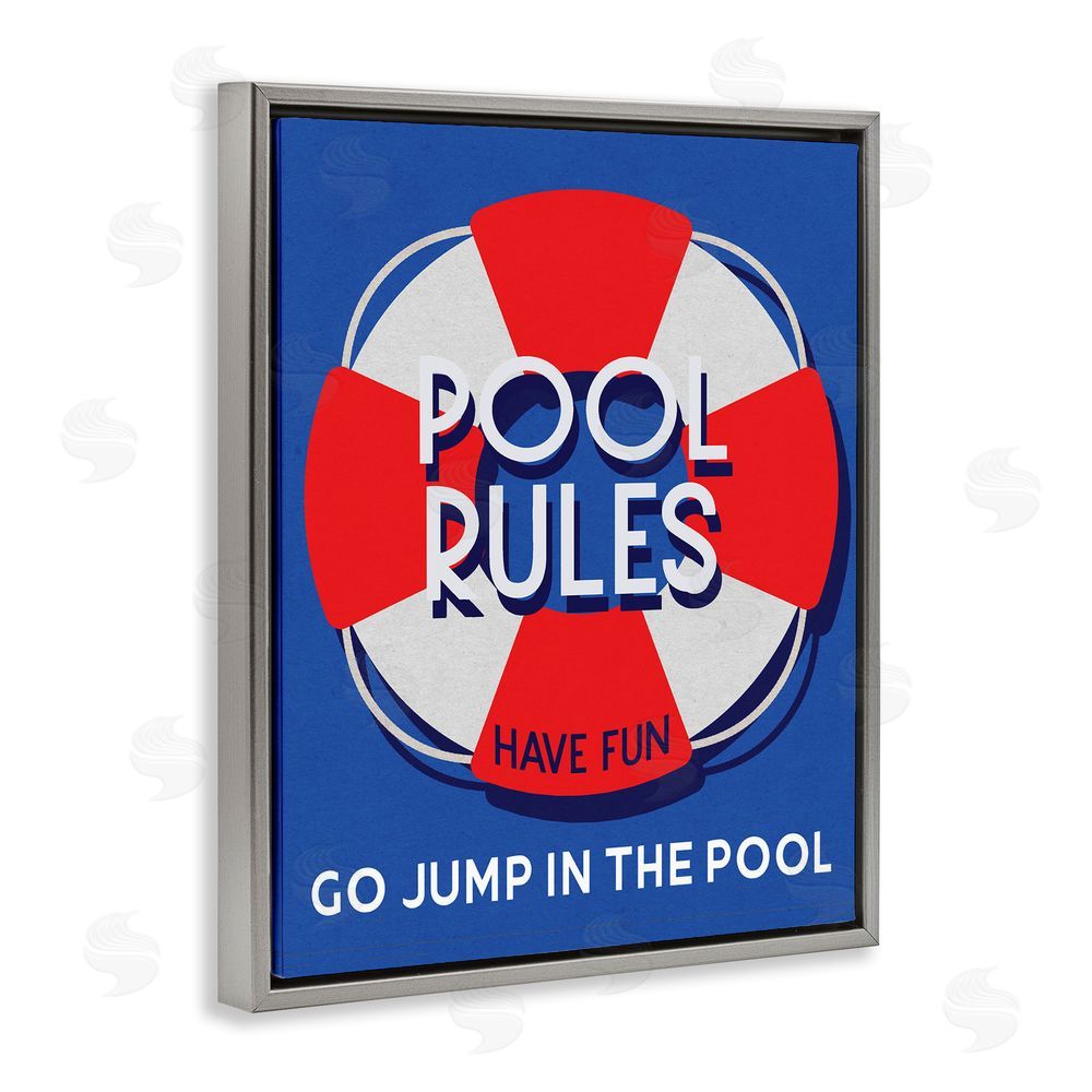 Stupell Studio Pool Rules Nautical Phrase Grey Floating Frame Canvas Wall Art Print