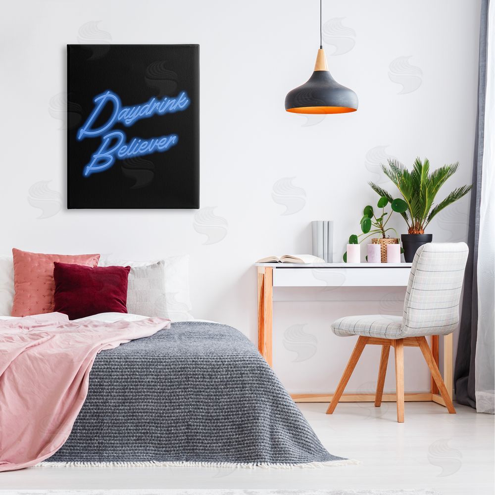 House of Lulu Neon Daydrink Believer Phrase Canvas Wall Art Print in Room