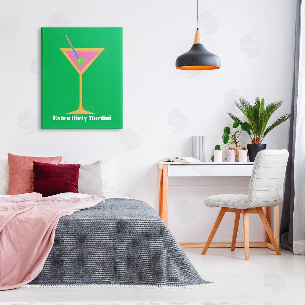 House of Lulu Extra Dirty Martini on Green Canvas Wall Art Print in Room