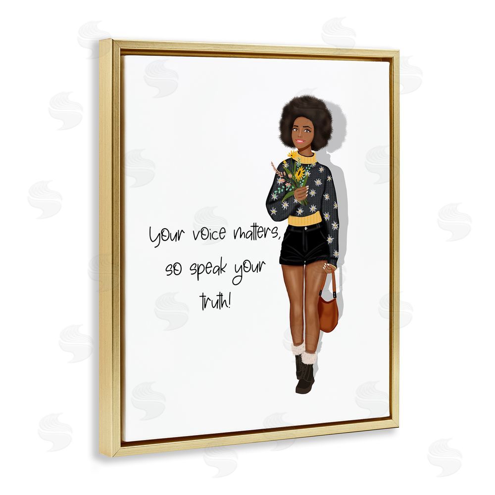 Saba Rauf Speak Your Truth Phrase Gold Floating Frame Canvas Wall Art Print