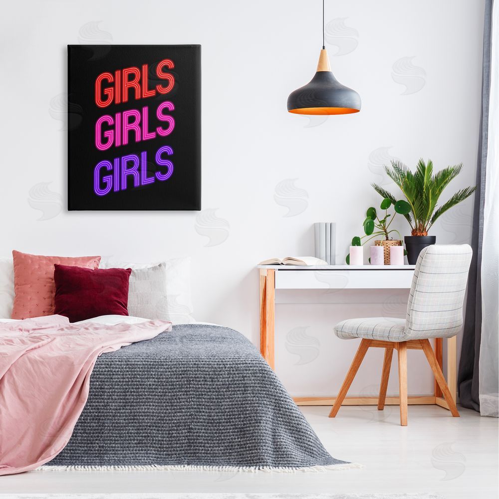 House of Lulu Vivid Neon Girls Sign Canvas Wall Art Print in Room