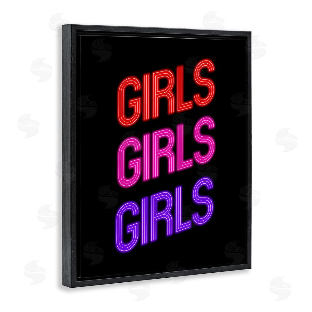 House of Lulu Vivid Neon Girls Sign Black Floating Frame Canvas Wall Art Print