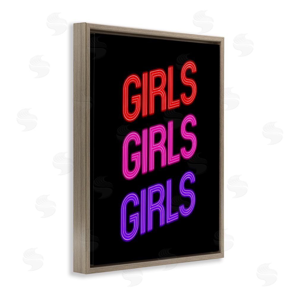 House of Lulu Vivid Neon Girls Sign Brown Floating Frame Canvas Wall Art Print