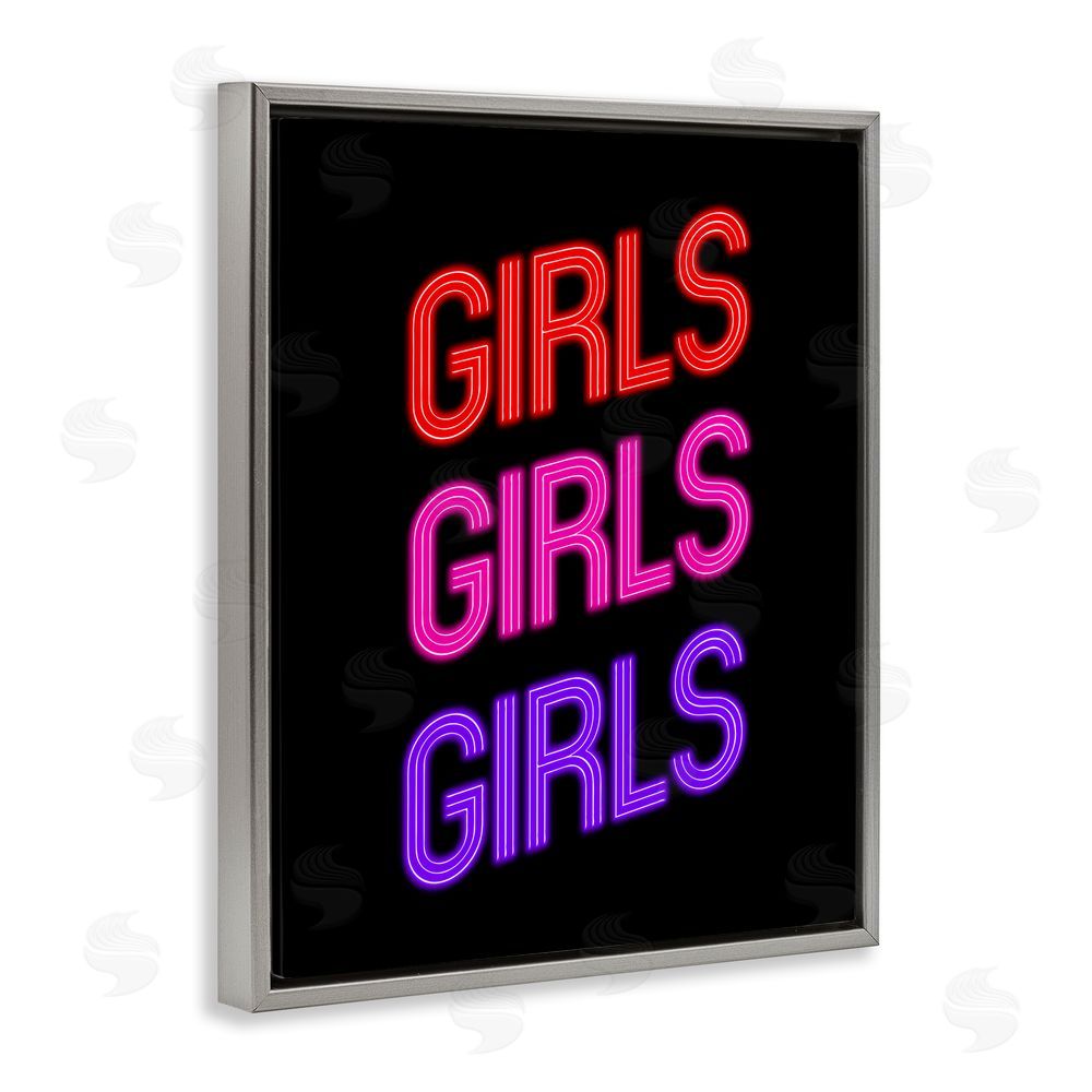 House of Lulu Vivid Neon Girls Sign Grey Floating Frame Canvas Wall Art Print