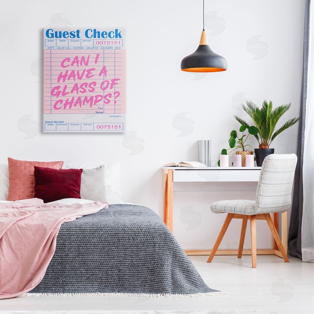 House of Lulu Vintage Receipt Champagne Phrase Canvas Wall Art Print in Room