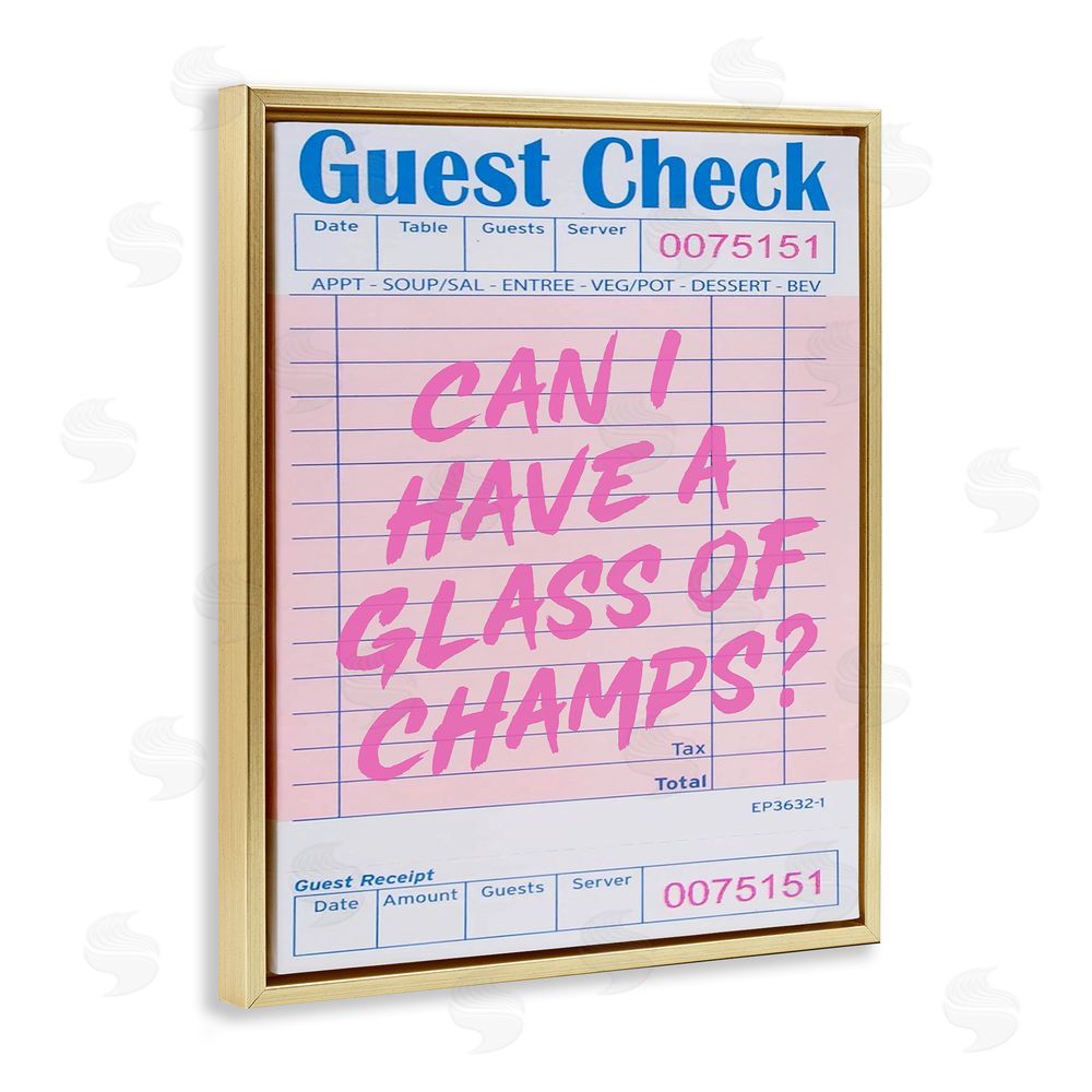 House of Lulu Vintage Receipt Champagne Phrase Gold Floating Frame Canvas Wall Art Print