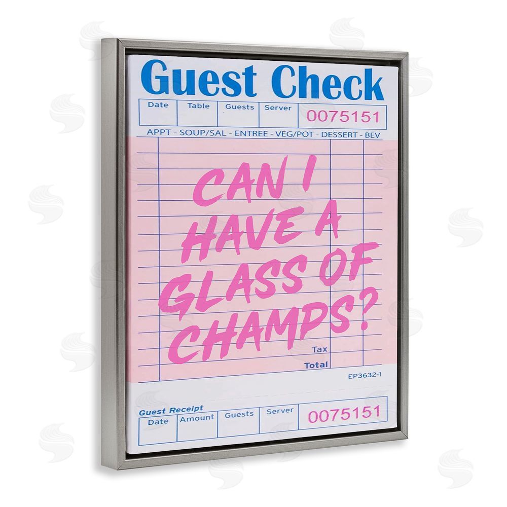 House of Lulu Vintage Receipt Champagne Phrase Grey Floating Frame Canvas Wall Art Print