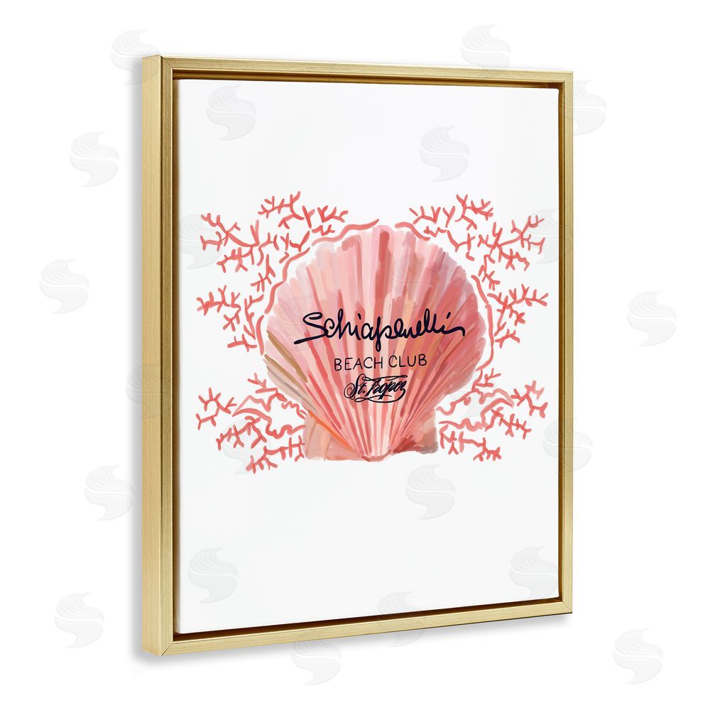 Amelia Noyes Pink Beach Club Shell Gold Floating Frame Canvas Wall Art Print