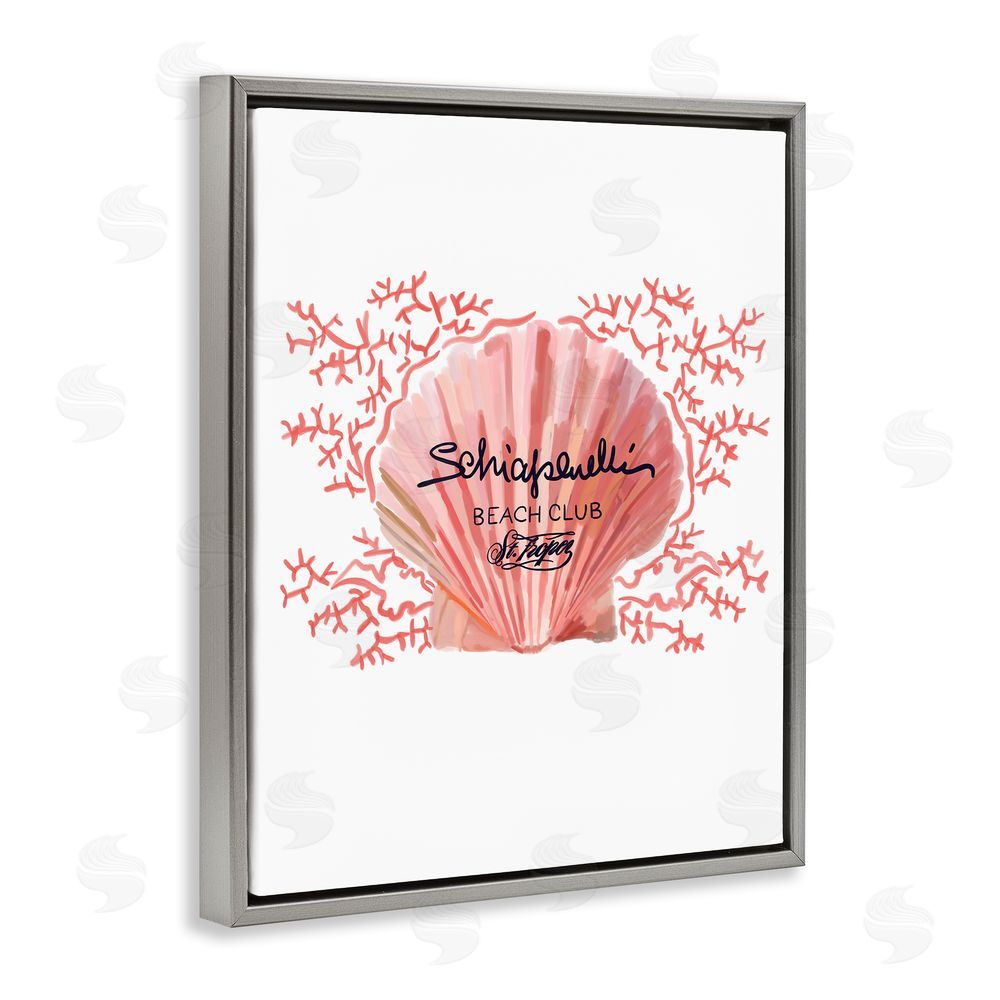 Amelia Noyes Pink Beach Club Shell Grey Floating Frame Canvas Wall Art Print