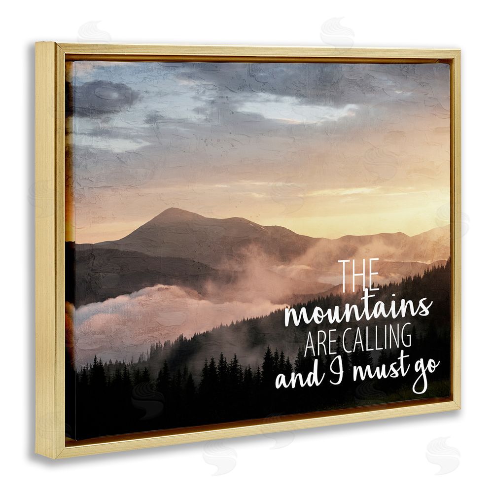 Kim Allen Mountains Are Calling Landscape Gold Floating Frame Canvas Wall Art Print