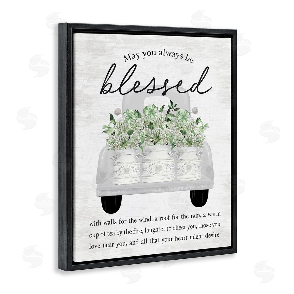Lettered and Lined Always Be Blessed Proverb Black Floating Frame Canvas Wall Art Print