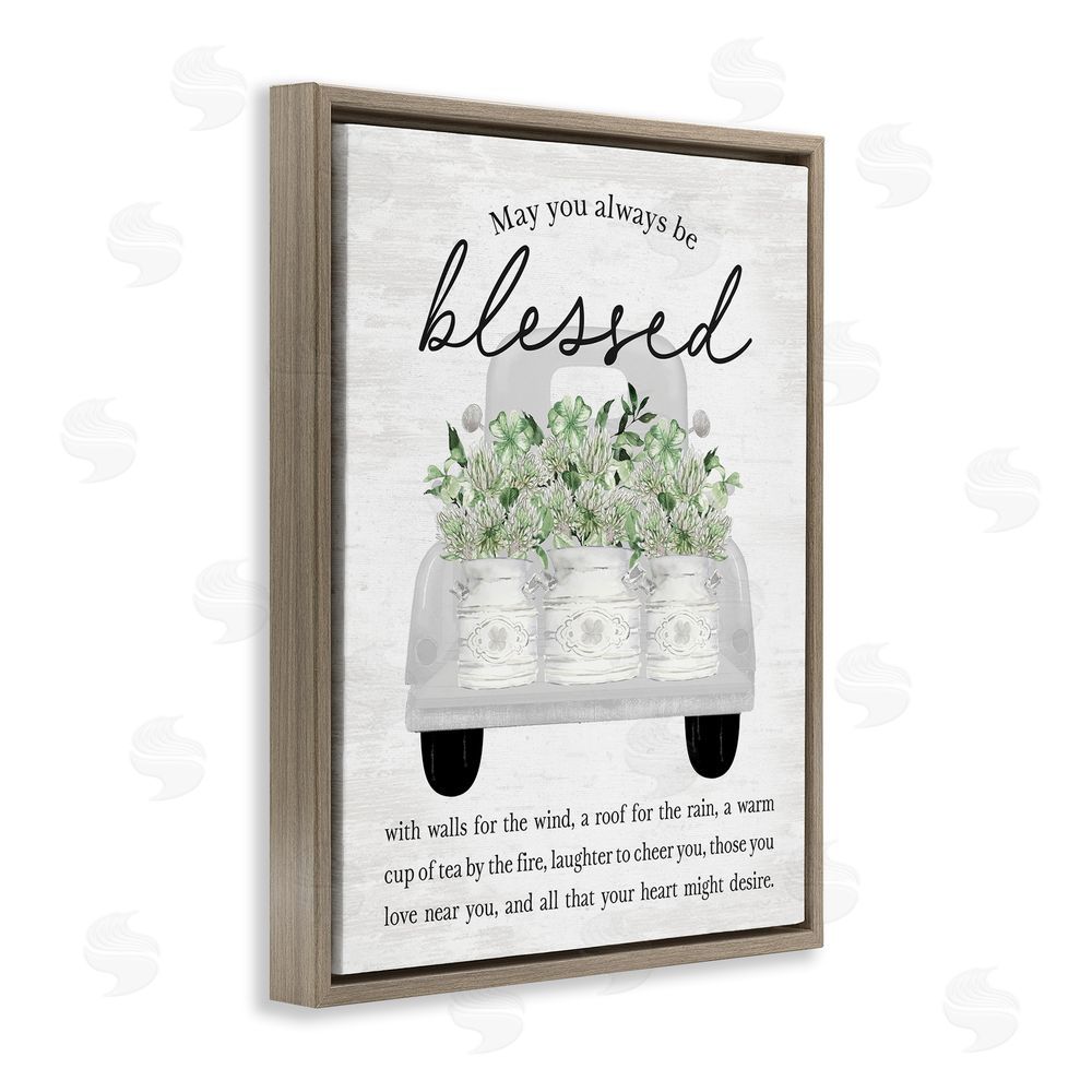 Lettered and Lined Always Be Blessed Proverb Brown Floating Frame Canvas Wall Art Print