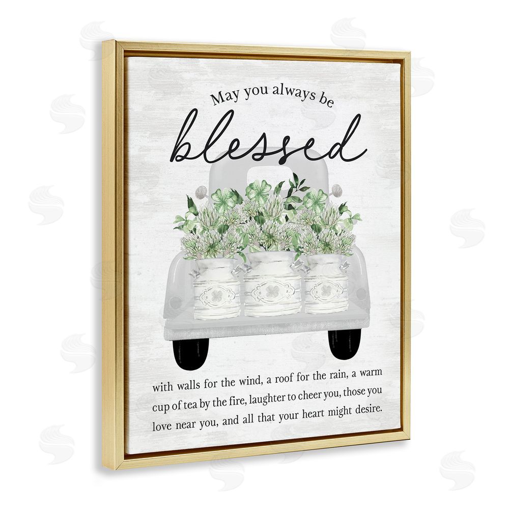 Lettered and Lined Always Be Blessed Proverb Gold Floating Frame Canvas Wall Art Print