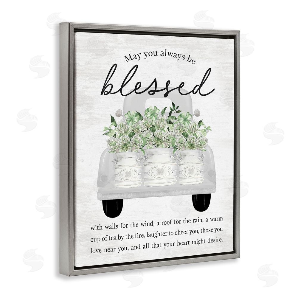 Lettered and Lined Always Be Blessed Proverb Grey Floating Frame Canvas Wall Art Print