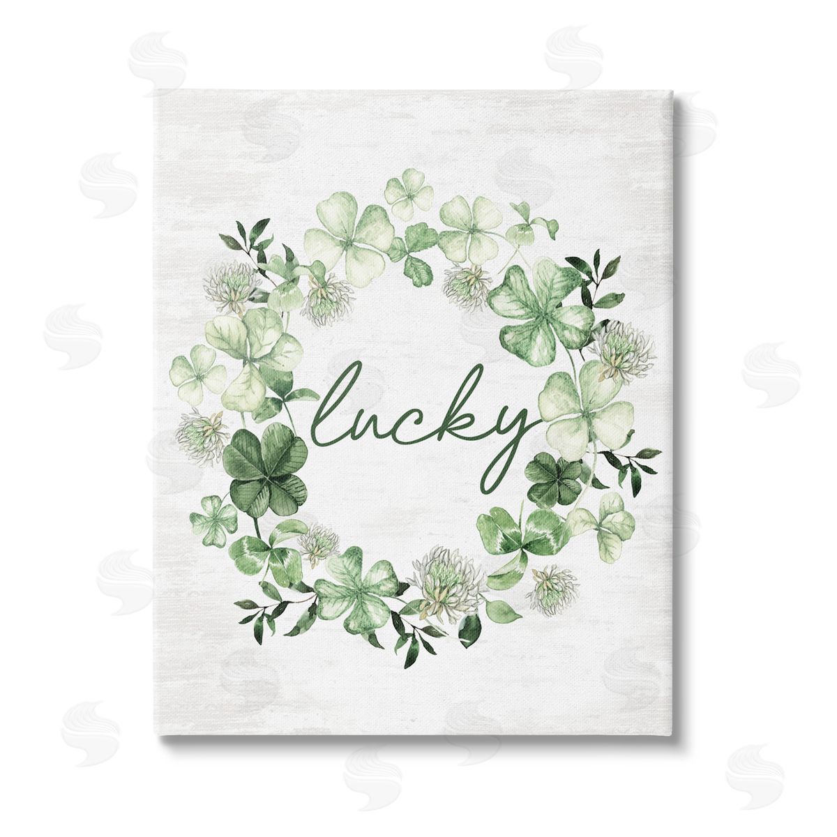 Lettered and Lined Lucky Clover Wreath Stretched Canvas Wall Art Print