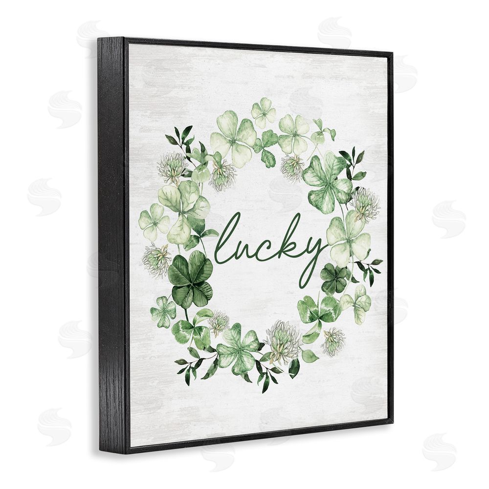 Lettered and Lined Lucky Clover Wreath Black Framed Giclee Wall Art Print