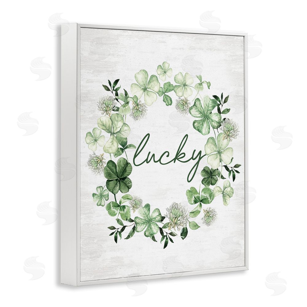 Lettered and Lined Lucky Clover Wreath White Framed Giclee Wall Art Print