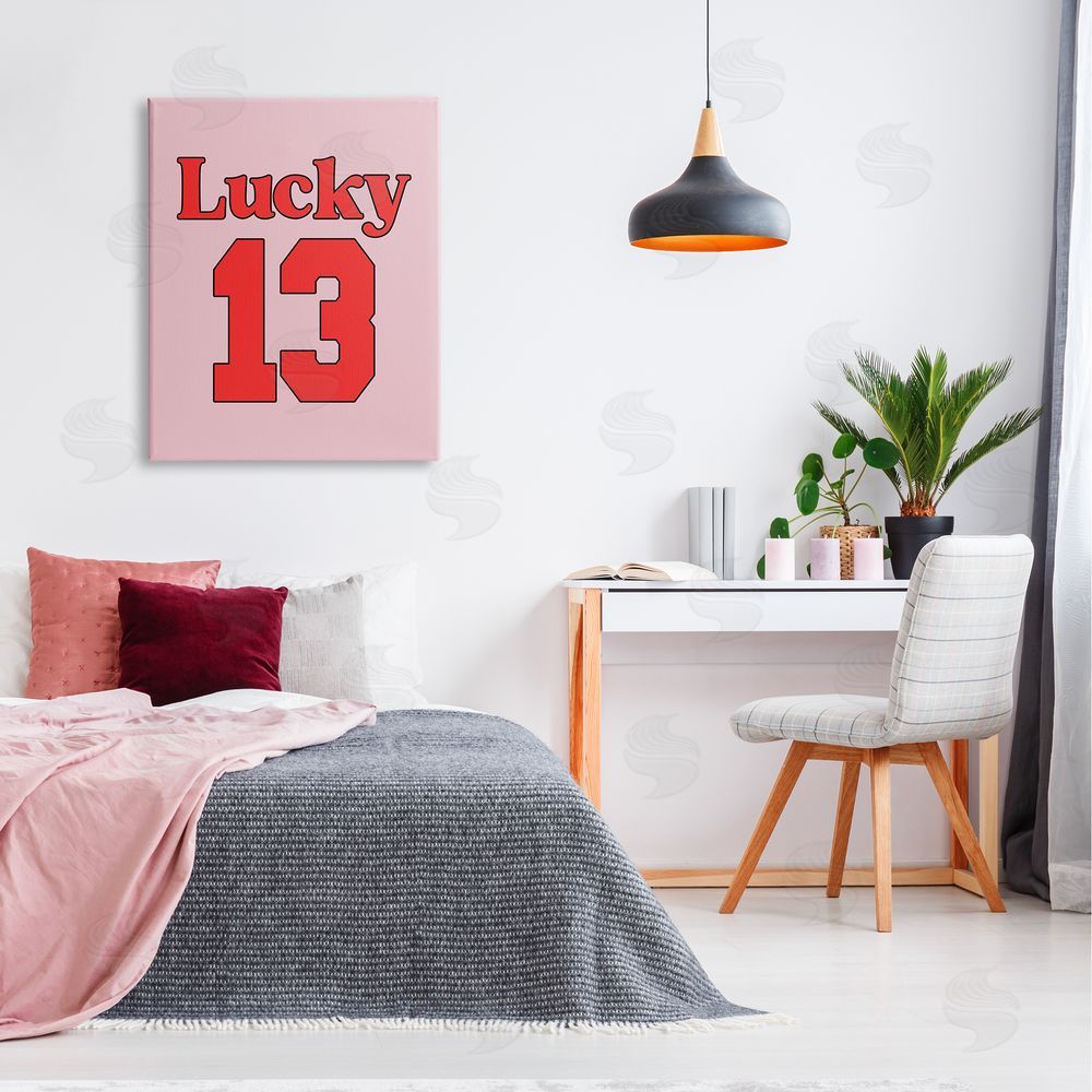 House of Lulu Lucky 13 Varsity Text Canvas Wall Art Print in Room