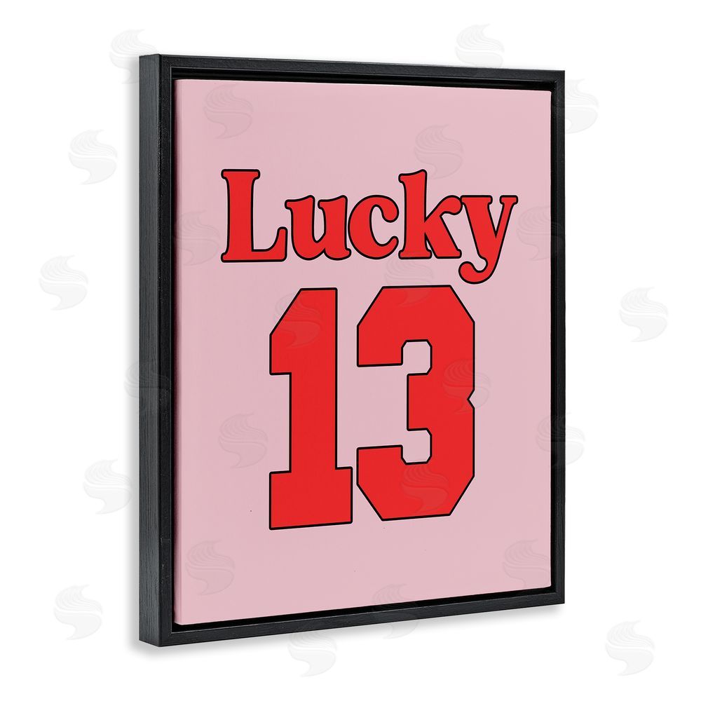 House of Lulu Lucky 13 Varsity Text Black Floating Frame Canvas Wall Art Print