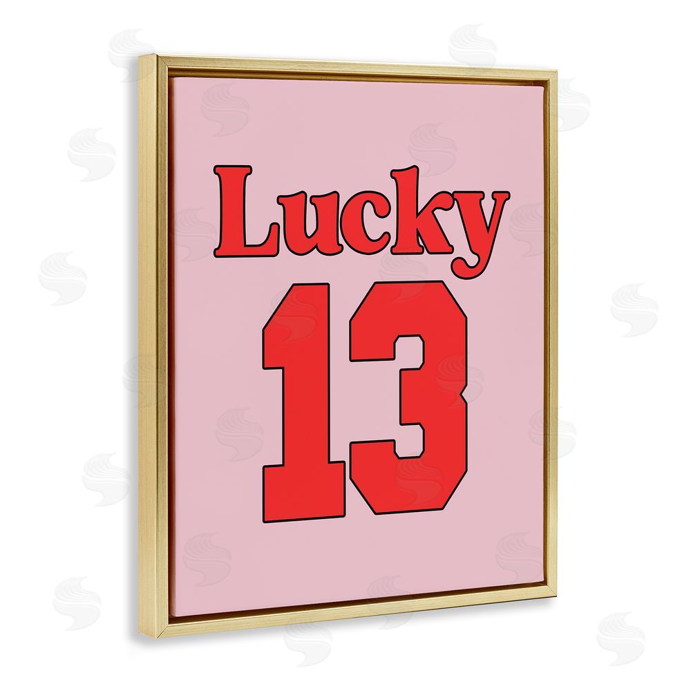 House of Lulu Lucky 13 Varsity Text Gold Floating Frame Canvas Wall Art Print