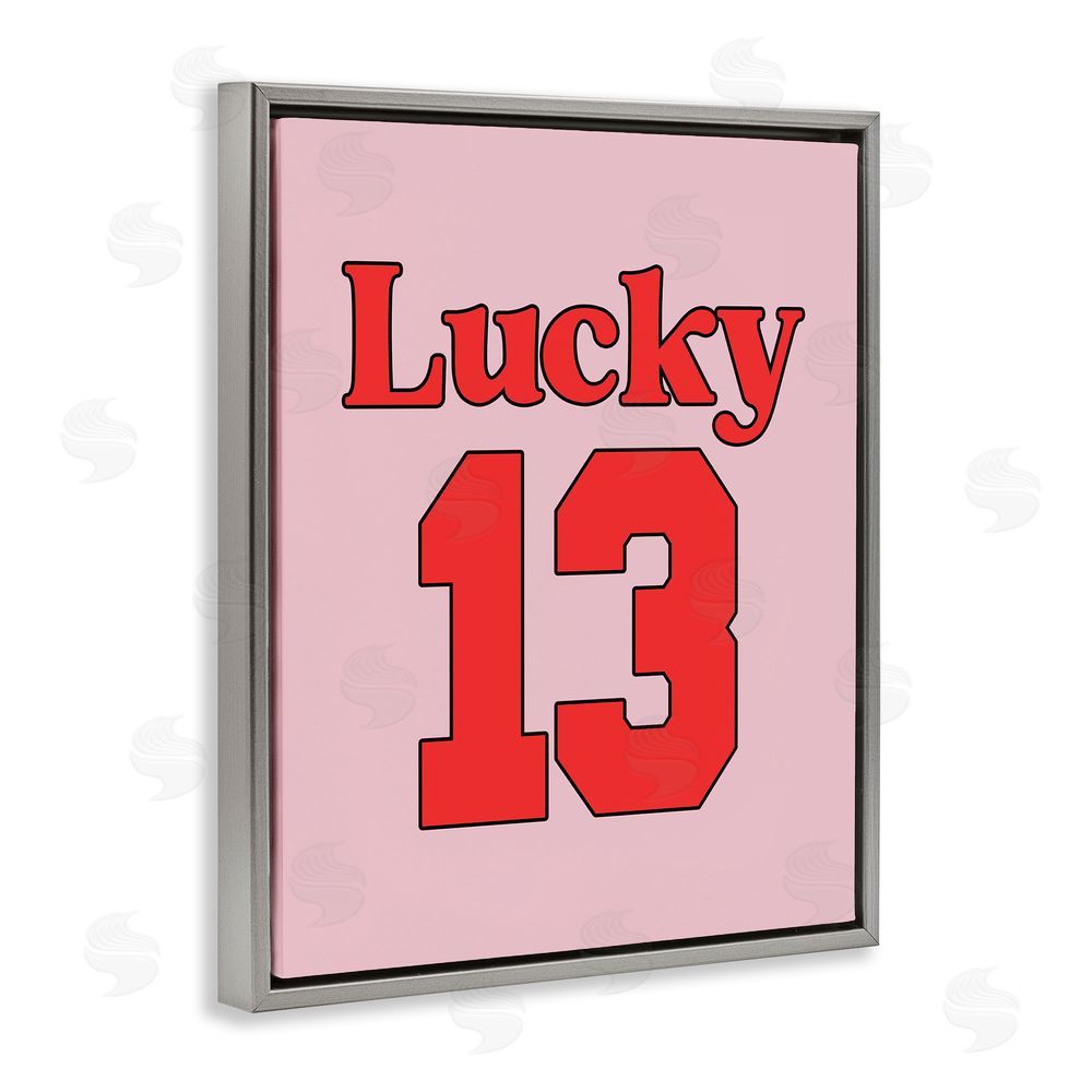 House of Lulu Lucky 13 Varsity Text Grey Floating Frame Canvas Wall Art Print