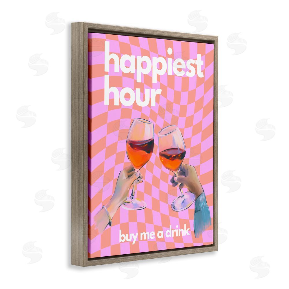 House of Lulu Groovy Happiest Hour Brown Floating Frame Canvas Wall Art Print