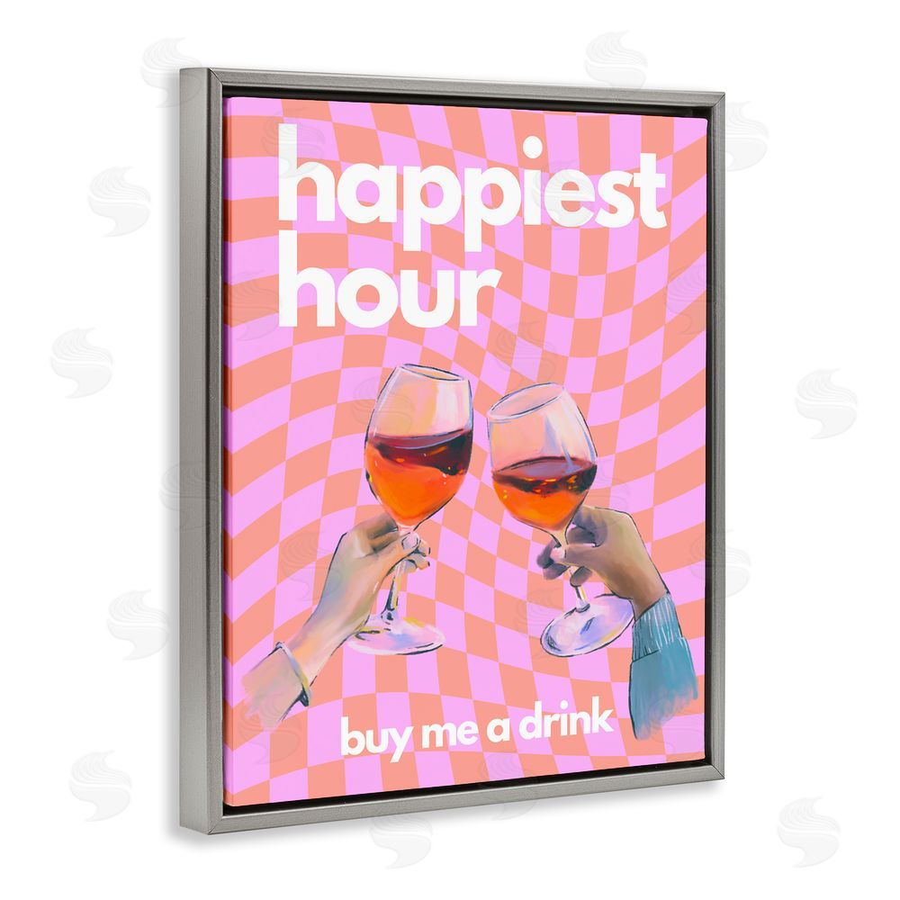 House of Lulu Groovy Happiest Hour Grey Floating Frame Canvas Wall Art Print