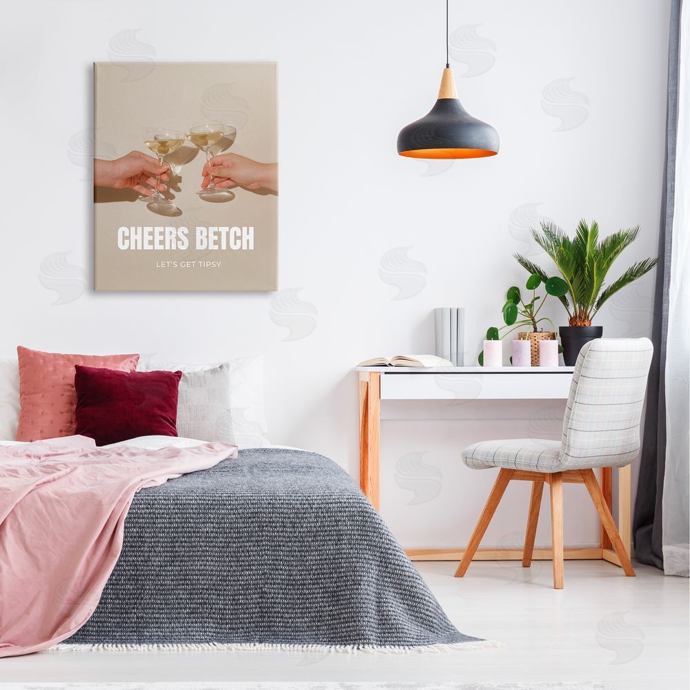 House of Lulu Cheers Betch Wine Glasses Canvas Wall Art Print in Room