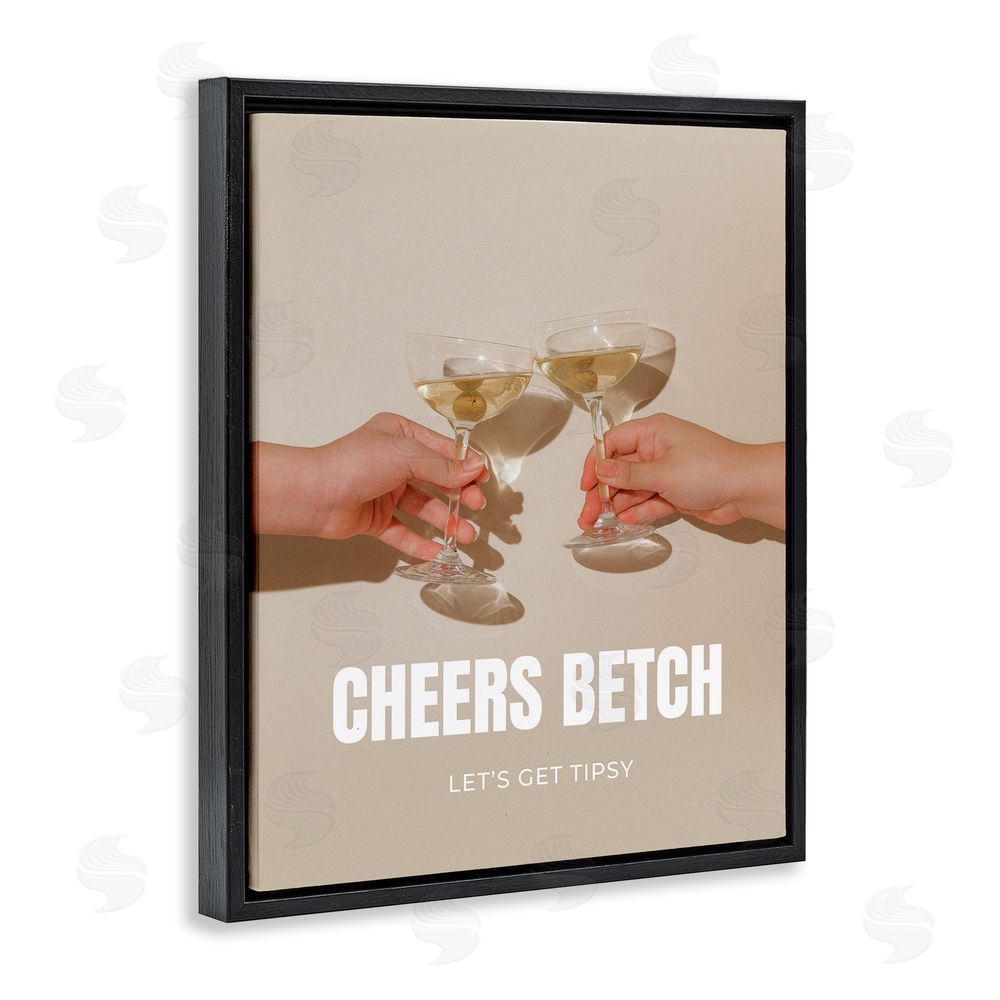 House of Lulu Cheers Betch Wine Glasses Black Floating Frame Canvas Wall Art Print