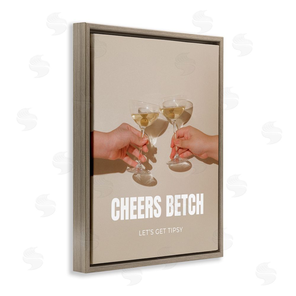 House of Lulu Cheers Betch Wine Glasses Brown Floating Frame Canvas Wall Art Print