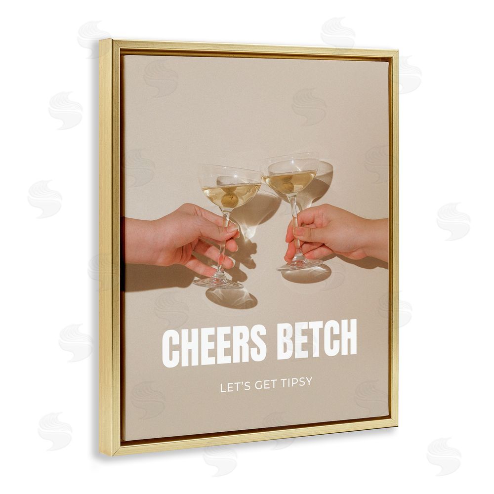 House of Lulu Cheers Betch Wine Glasses Gold Floating Frame Canvas Wall Art Print