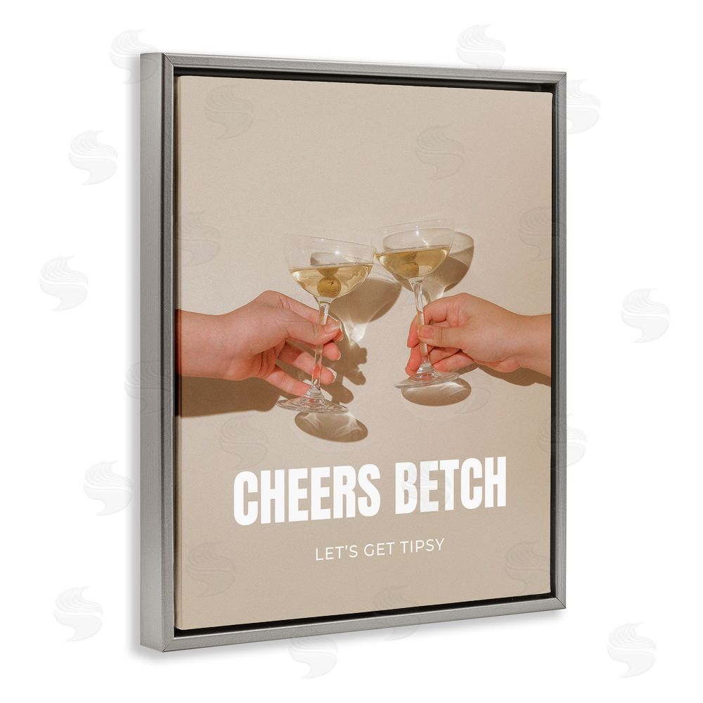 House of Lulu Cheers Betch Wine Glasses Grey Floating Frame Canvas Wall Art Print