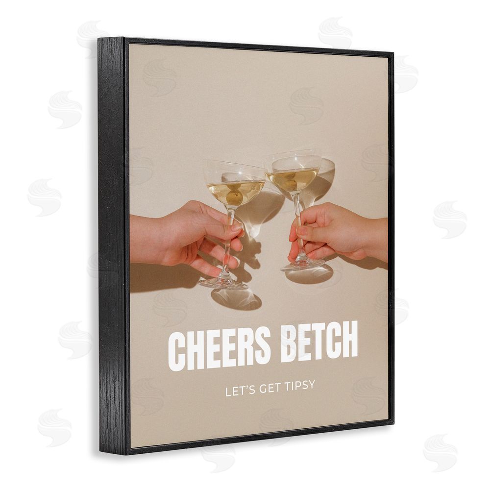 House of Lulu Cheers Betch Wine Glasses Black Framed Giclee Wall Art Print
