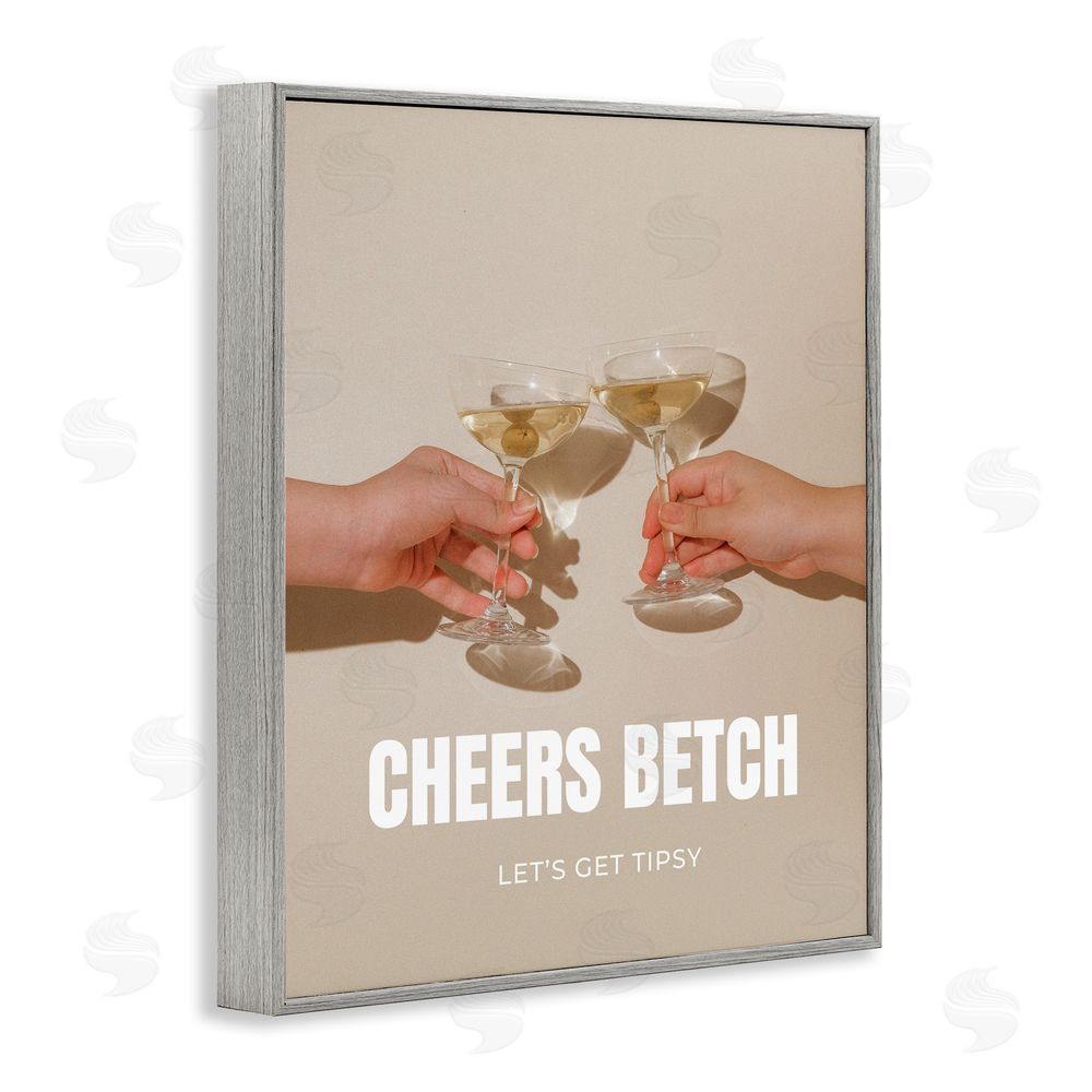 House of Lulu Cheers Betch Wine Glasses Gray Framed Giclee Wall Art Print