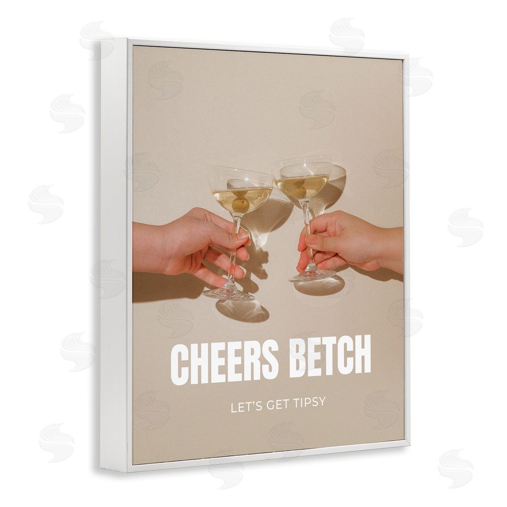 House of Lulu Cheers Betch Wine Glasses White Framed Giclee Wall Art Print