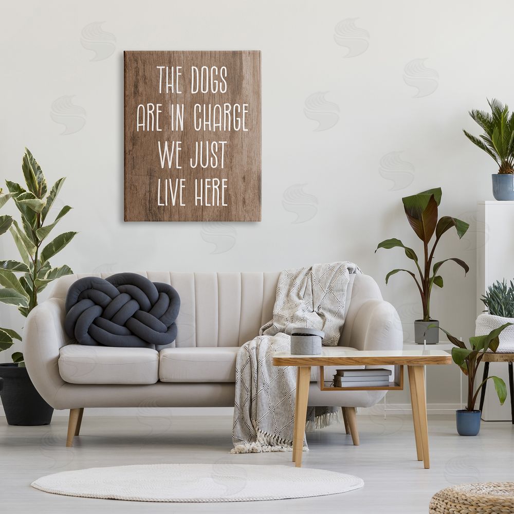 Stupell Studio Dogs In Charge Pet Phrase Canvas Wall Art Print in Room