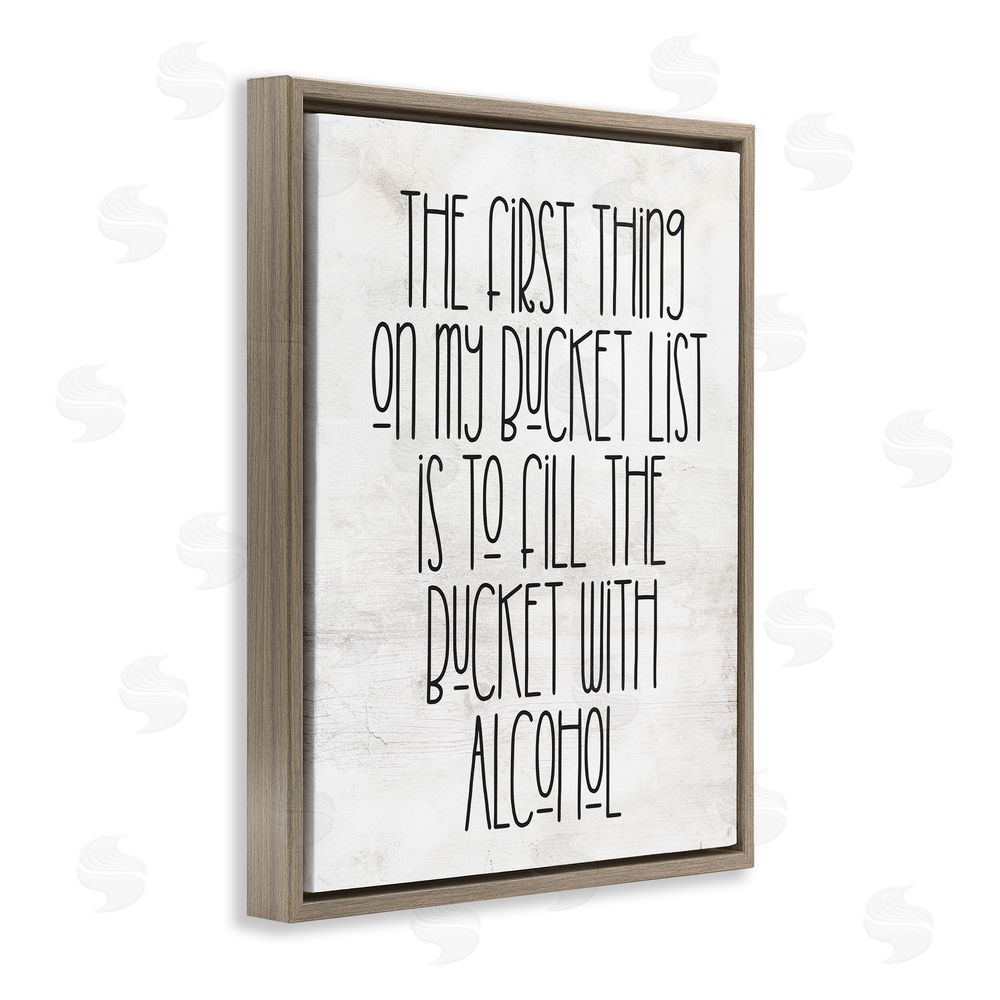 Stupell Studio Funny Alcohol Bucket List Brown Floating Frame Canvas Wall Art Print