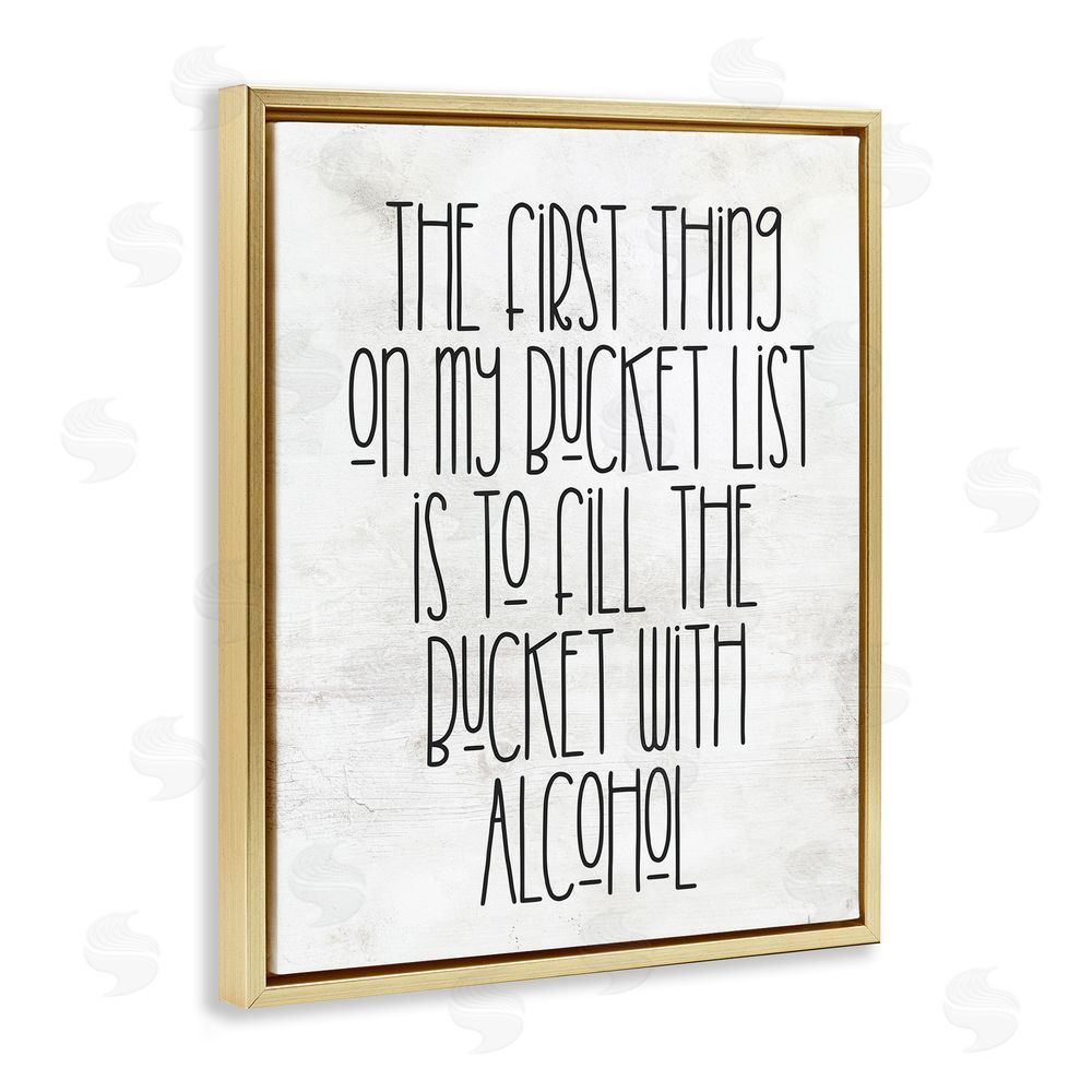 Stupell Studio Funny Alcohol Bucket List Gold Floating Frame Canvas Wall Art Print