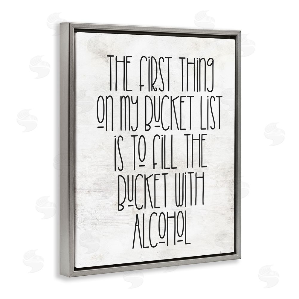 Stupell Studio Funny Alcohol Bucket List Grey Floating Frame Canvas Wall Art Print