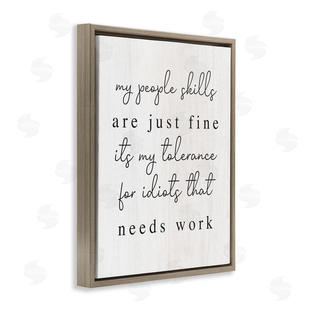 Stupell Studio Sassy People Skills Phrase Brown Floating Frame Canvas Wall Art Print