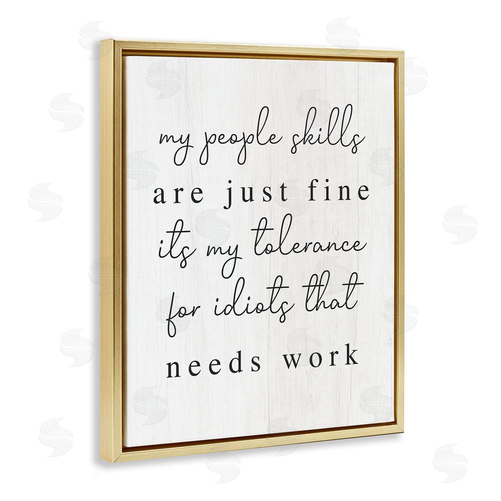 Stupell Studio Sassy People Skills Phrase Gold Floating Frame Canvas Wall Art Print